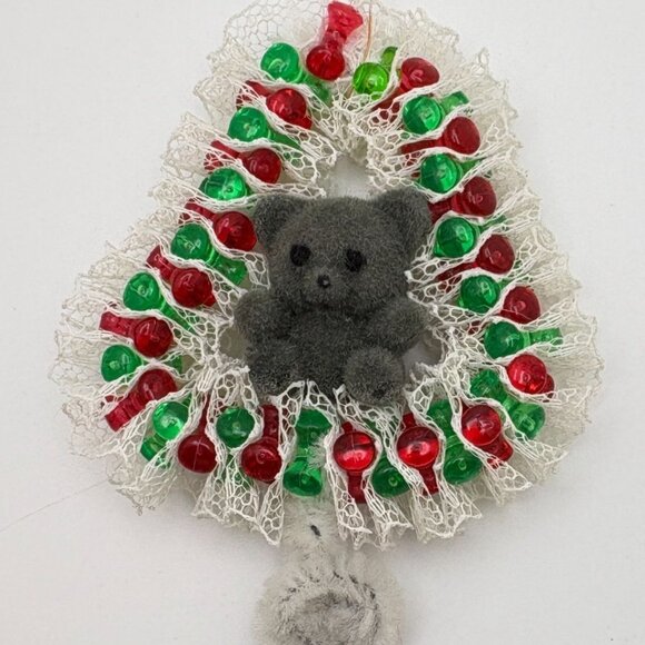 Vintage Teddy Bear Beaded Christmas Tree Ornament Handmade Bell Shaped - Picture 6 of 7